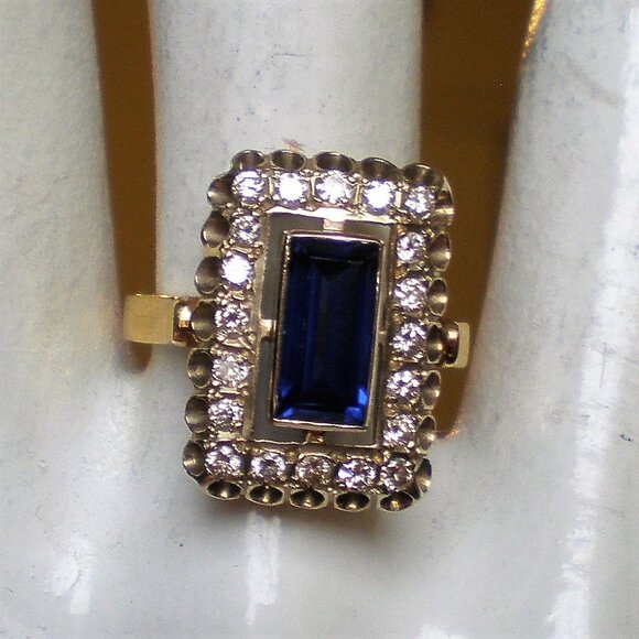 Vintage Russian USSR 18K 750 Yellow White Gold Sapphire Diamond Cluster Ring - Picture 8 of 13